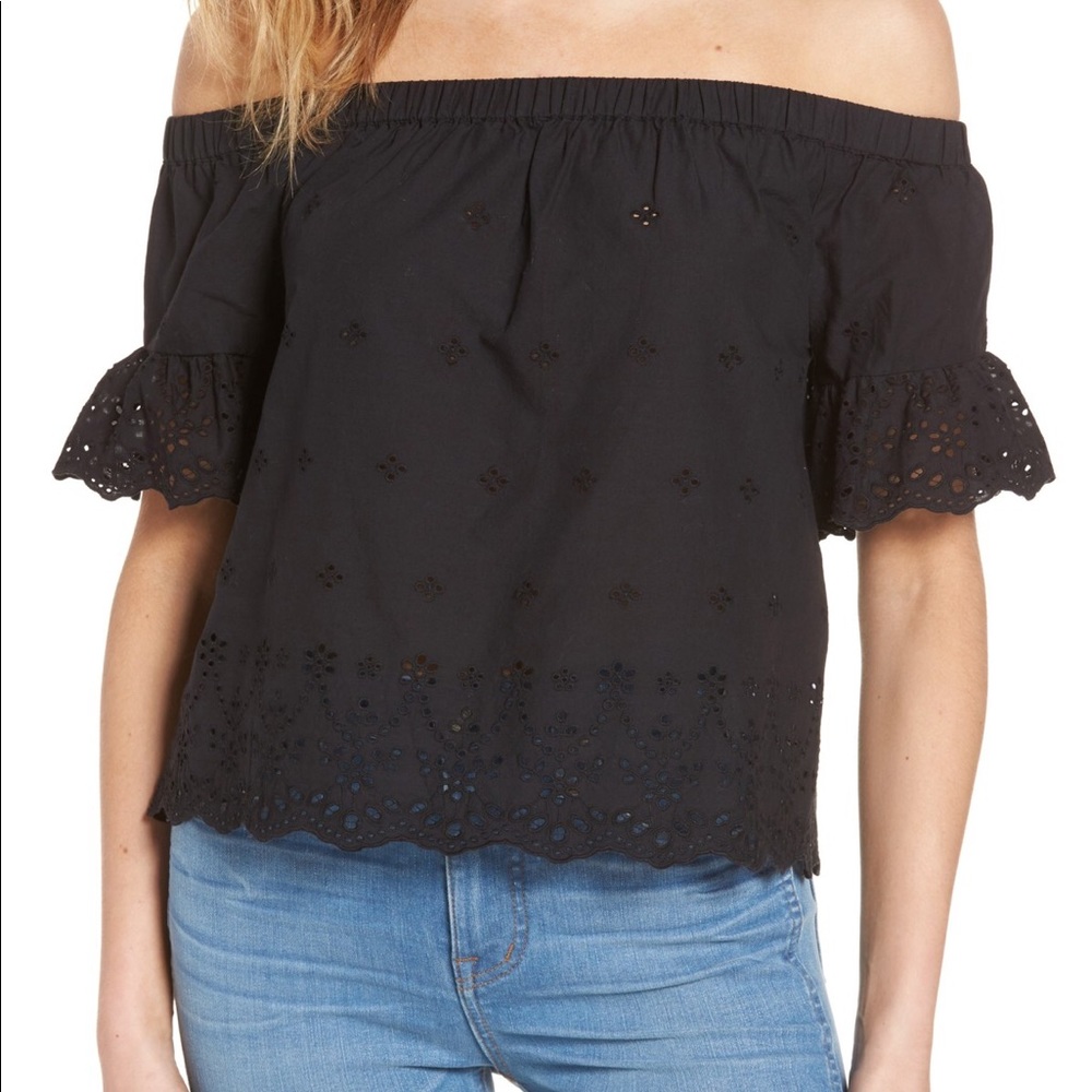 Madewell Navy Flutter Sleeve Off-Shoulder Top